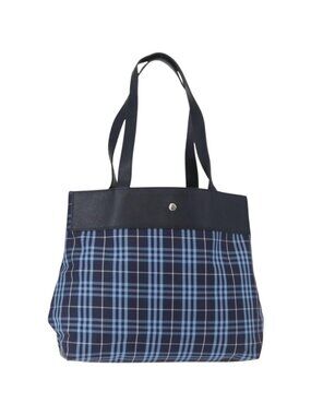 BURBERRY Nova Check Tote Bag Nylon Blue Silver